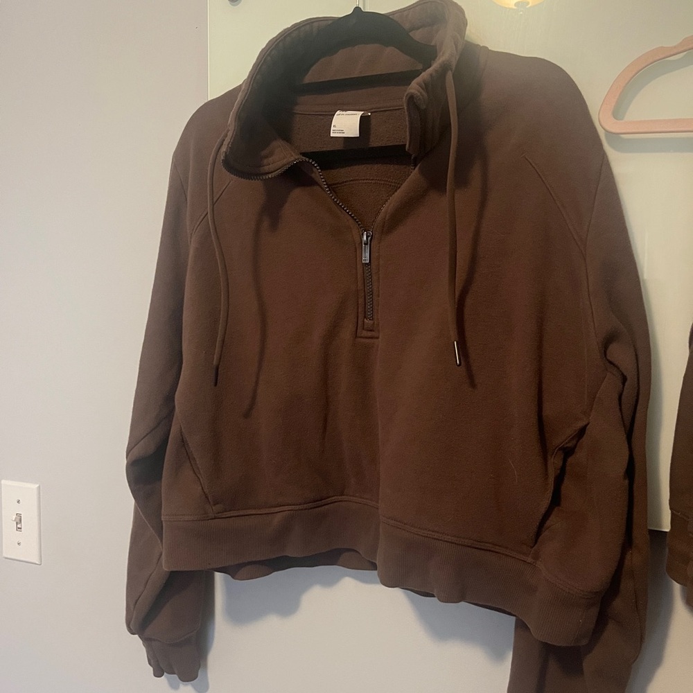 All In Motion (Target) fleece half zip & jogger activewear sweat set XL brown